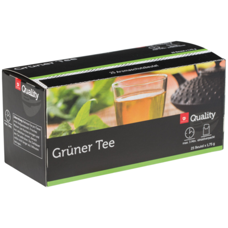 Quality Tee Grün Tassenportionen im Aromaschutzbeutel 25er feiner grüner Tee mit mildem Geschmack